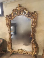 1850′ Miroir de Style Louis 15 en Bois Doré Glace Mercure