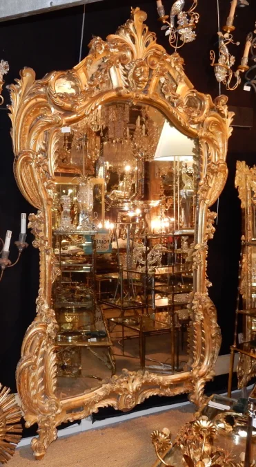 1850′ Miroir de Style Louis 15 en Bois Doré Glace Mercure