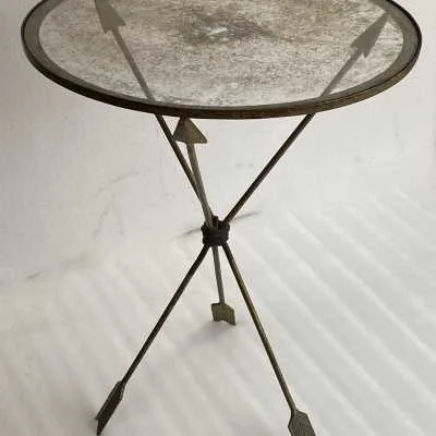 1950/70 ′ Guéridon Fer Forgé Vintage Decor En Forme De Fléches Style Jacques Adnet