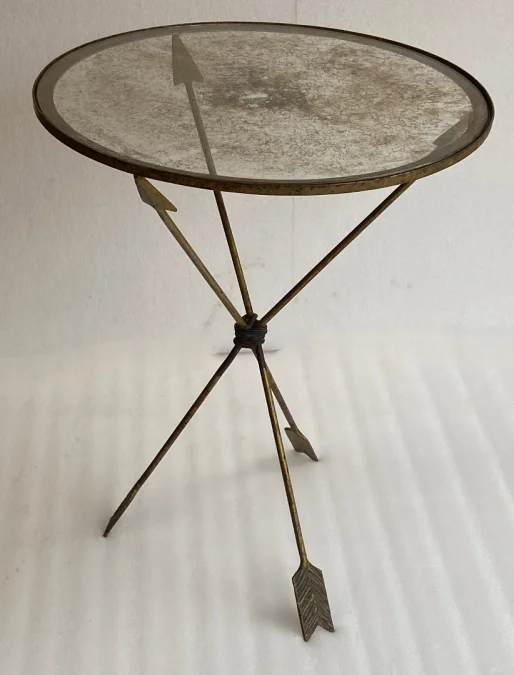 1950/70 ′ Guéridon Fer Forgé Vintage Decor En Forme De Fléches Style Jacques Adnet