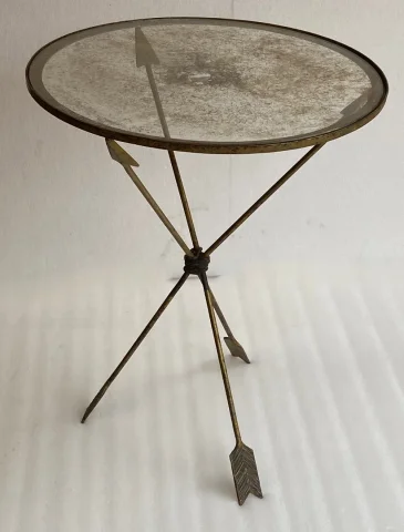 1950/70s Wrought Iron Vintage Side Table with Arrow-Shaped Decor, Jacques Adnet Style