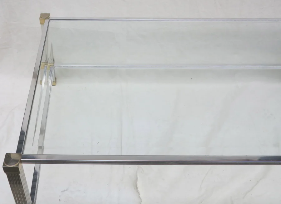 Coffee table Pierre Vandel silvery and guilted