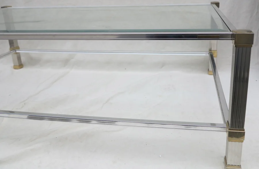 Coffee table Pierre Vandel silvery and guilted