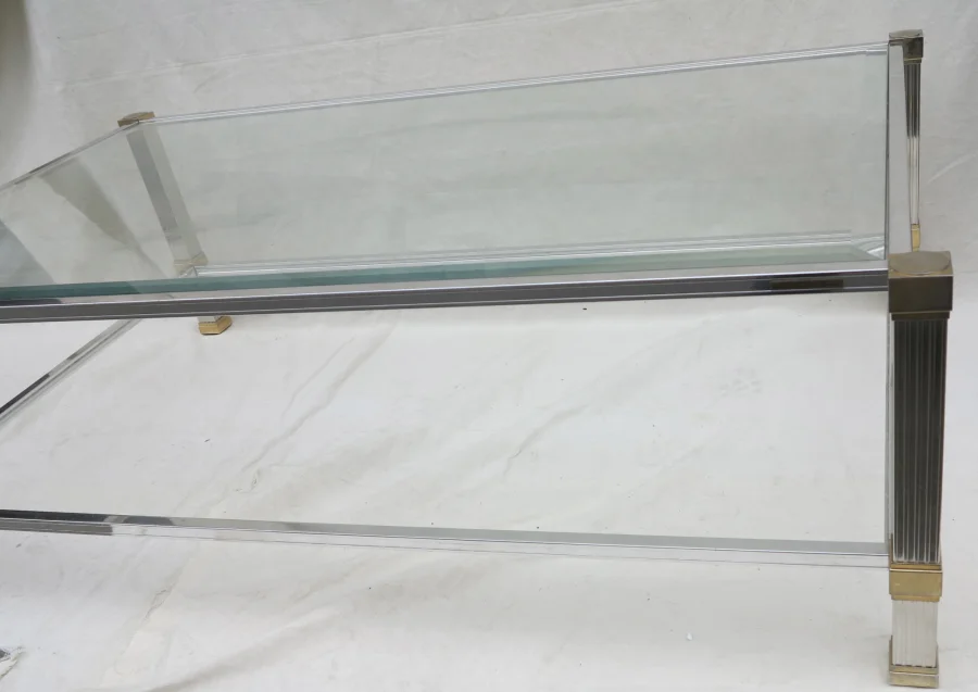 Coffee table Pierre Vandel silvery and guilted