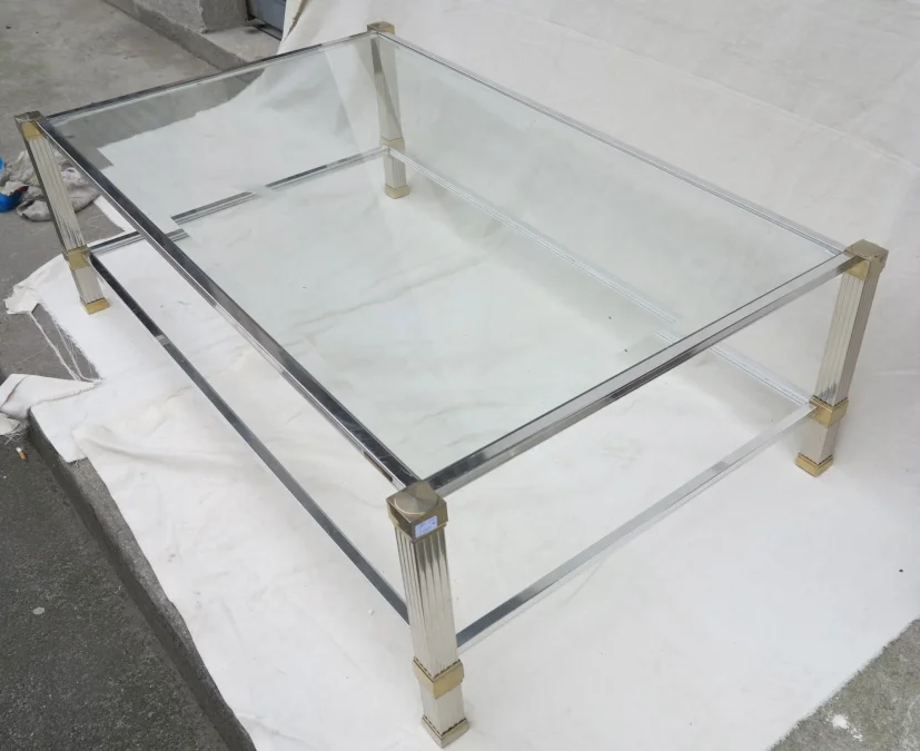 Coffee table Pierre Vandel silvery and guilted