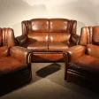 Salon anglais en cuir des années 1950