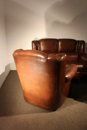 Salon anglais en cuir des années 1950