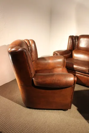Salon anglais en cuir des années 1950