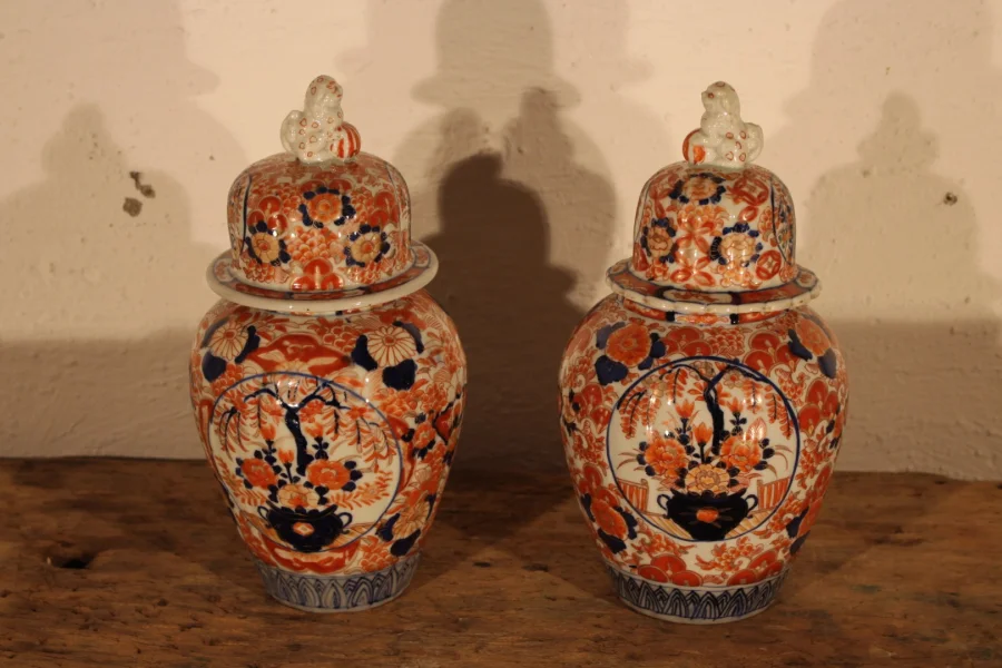 PAIR OF IMARI POTS