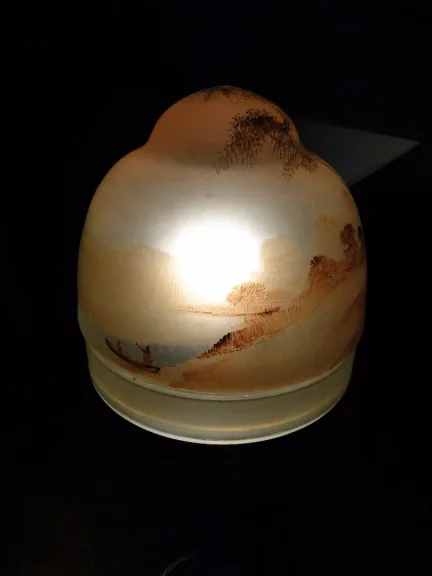 Lampe champignon 1900 en verre peint