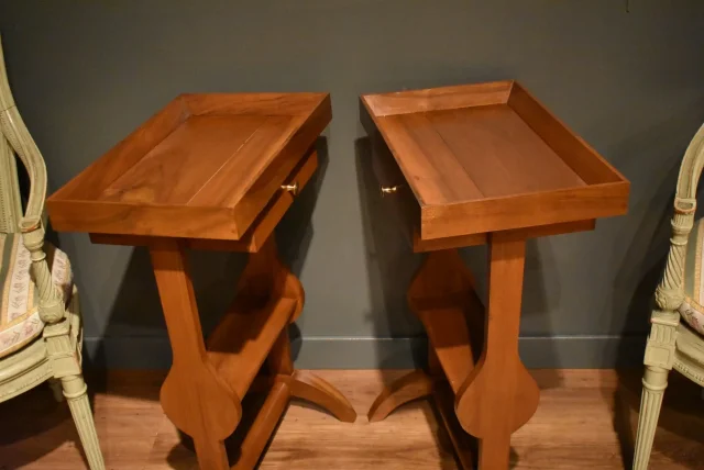 Pair of Directoire-style walnut bedside tables