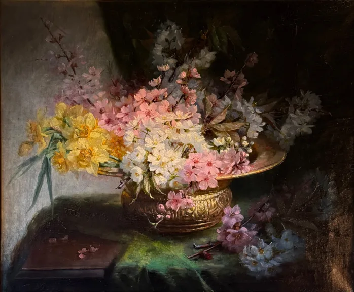 Bloemstilleven, olie op doek gedateerd 1891 — Zeer goede staat