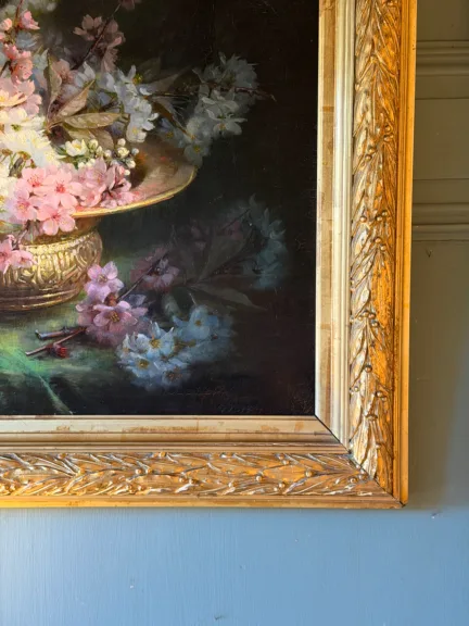 Bloemstilleven, olie op doek gedateerd 1891 — Zeer goede staat