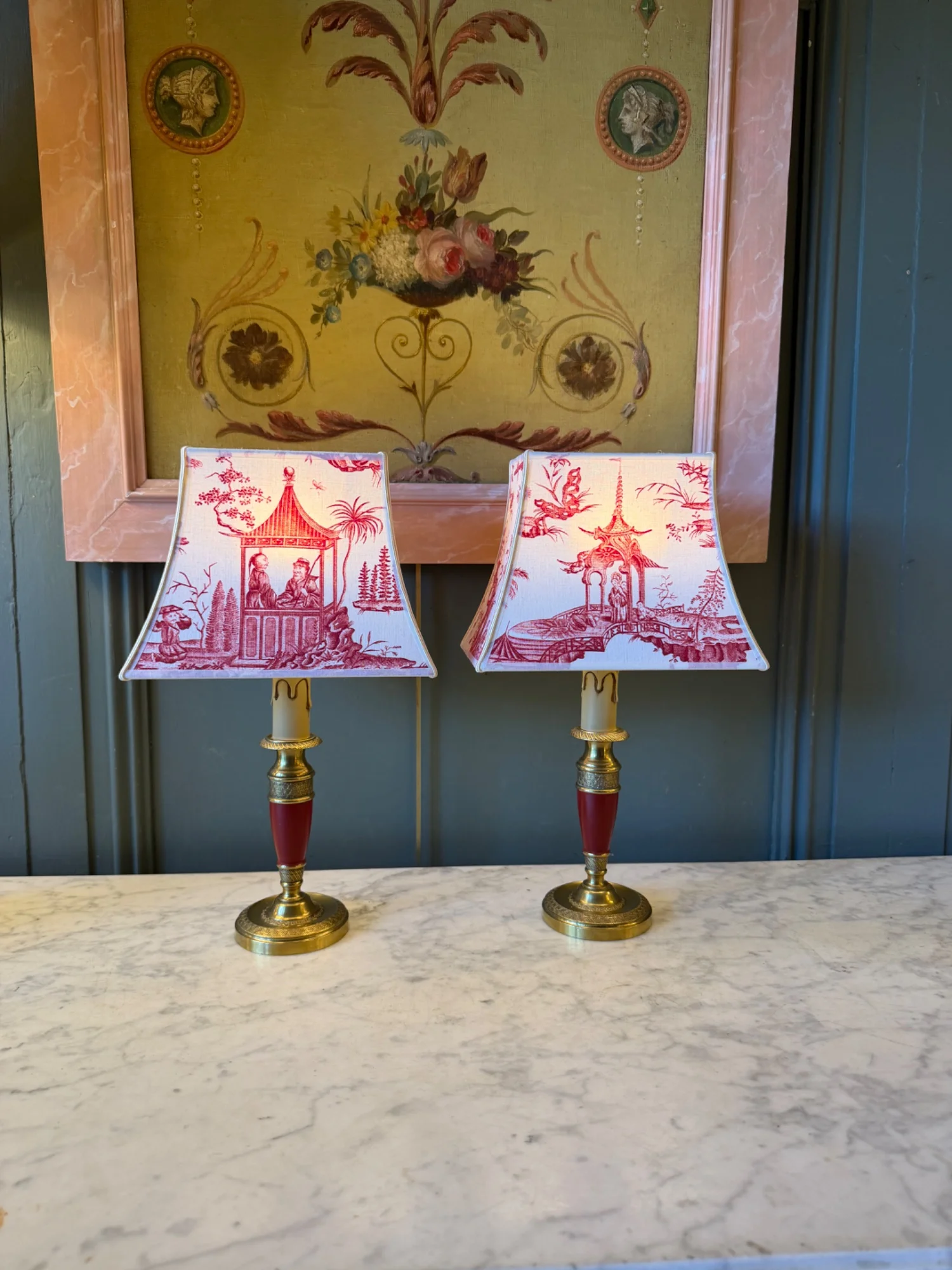 Pair of wireless table lamps "Chinoiseries", Height 35 cm — Very good condition