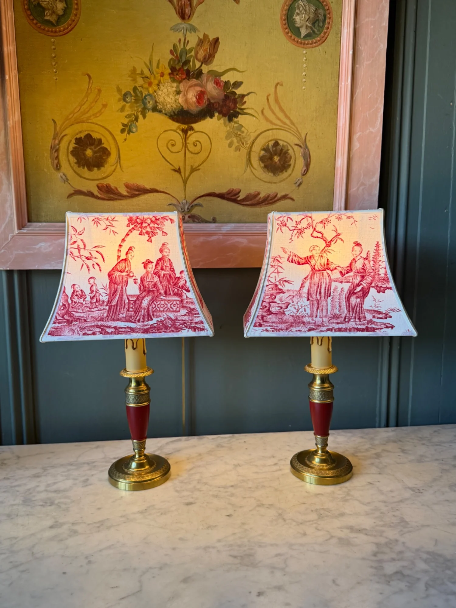 Pair of wireless table lamps "Chinoiseries", Height 35 cm — Very good condition