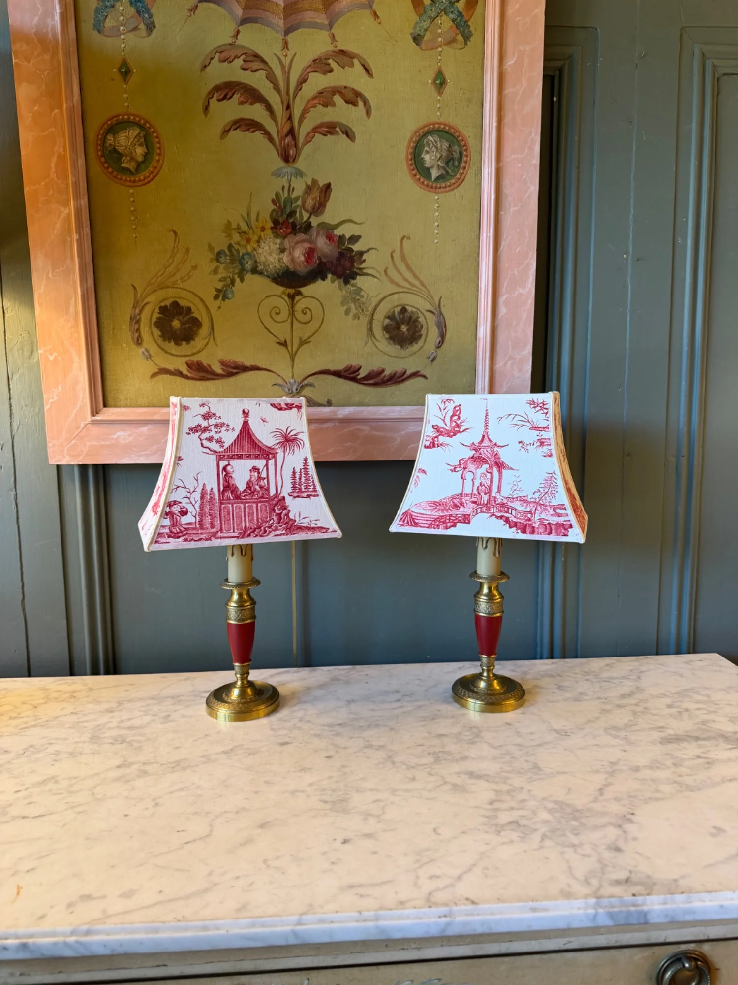 Pair of wireless table lamps "Chinoiseries", Height 35 cm — Very good condition