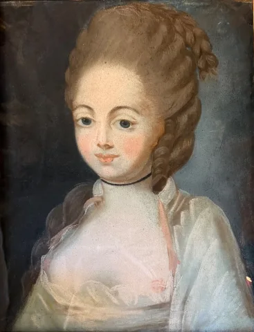 Damenporträt mit schwarzem Band, Pastell 18. Jahrhundert