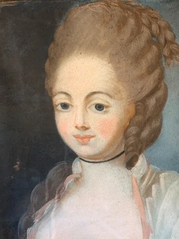 Damenporträt mit schwarzem Band, Pastell 18. Jahrhundert