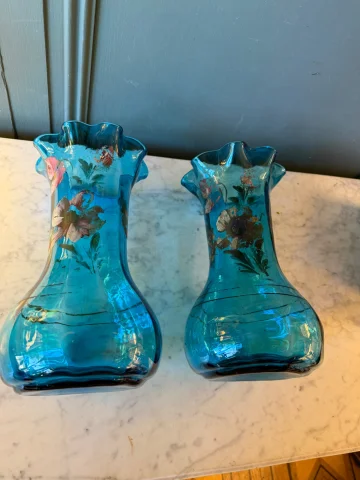 Pair of blue glass vases