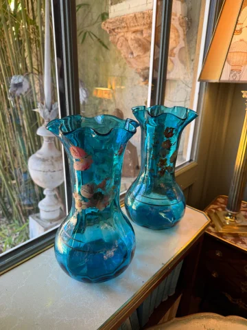 Pair of blue glass vases