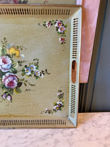 Rechteckiges Tablett aus bemaltem Blech, 40 cm x 50 cm