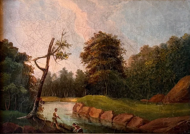 La rivière, paysage animé XIXème — Très bon état