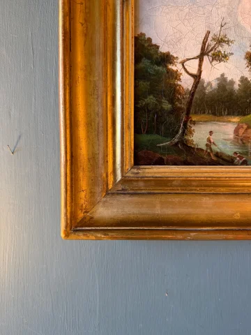La rivière, paysage animé XIXème — Très bon état