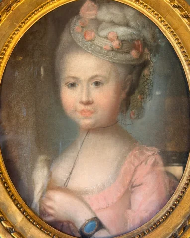 Portrait de dame à l'oiseau, début XIXème — Très bon état