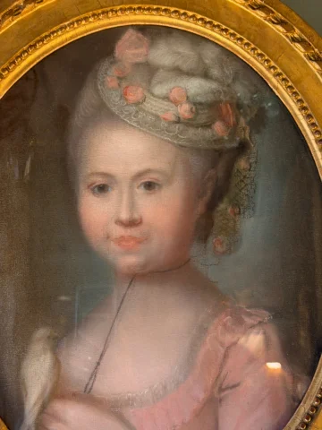 Portrait de dame à l'oiseau, début XIXème — Très bon état