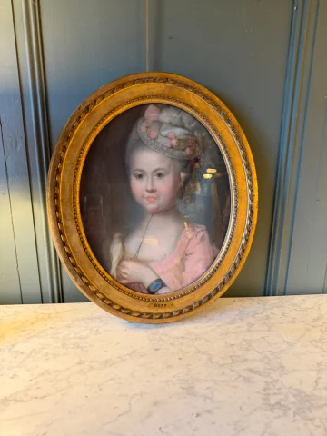 Portrait de dame à l'oiseau, début XIXème — Très bon état
