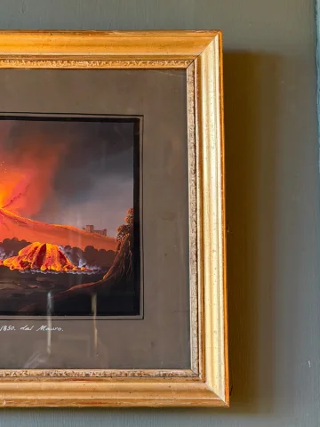Ausbruch des Vesuvs 1850, neapolitanische Gouache — Sehr guter Zustand