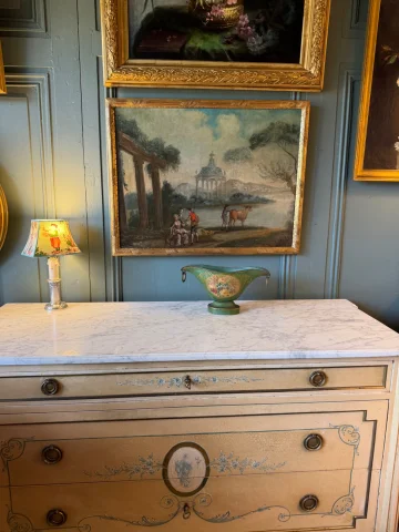 Kleine bemalte Blechjardinière mit Blumendekor — Guter Zustand