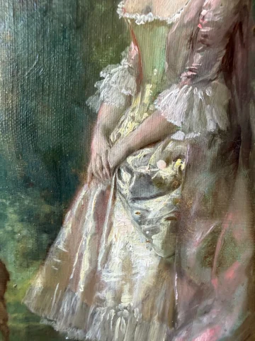 テオドール・レヴィーニュ（Théodore Lévigne）1848–1912《優雅な女性と犬》 — 非常に良好