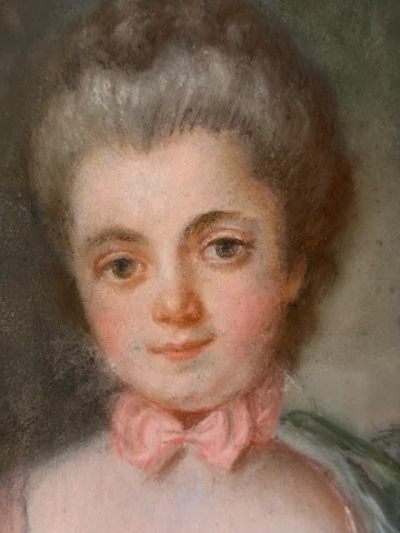 少女の小さなメダリオン肖像画、18世紀パステル — 非常に良好
