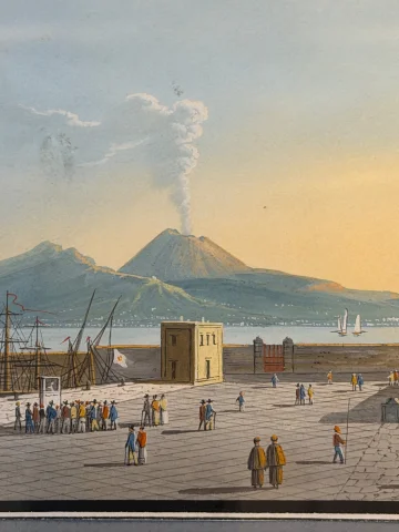 Eruption des Vesuv vom Molo von Neapel, Gouache 19. Jahrhundert — Sehr guter Zustand