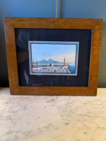 Eruption des Vesuv vom Molo von Neapel, Gouache 19. Jahrhundert — Sehr guter Zustand