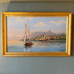 Alpenmeer, schilderij, begin 20e eeuw