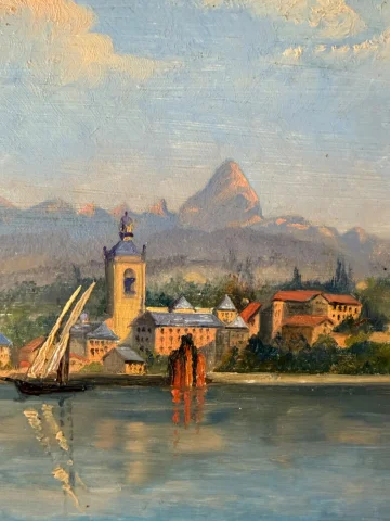 Lago alpino, cuadro de principios del siglo XX — Muy buen estado