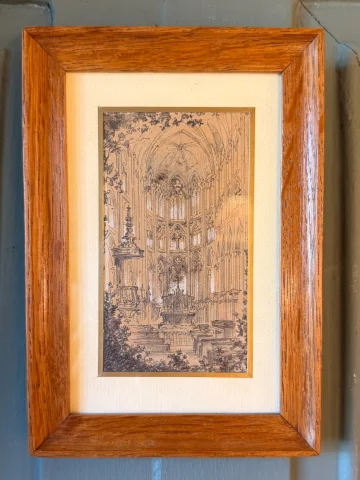 Iglesia de Saint-Sulpice-de-Favières, pareja de dibujos por Félix Thorigny — Muy buen estado