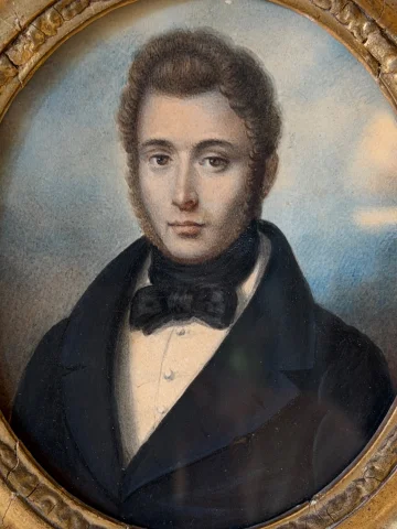 Мужской портрет, большая миниатюра, около 1840 года — Очень хорошее состояние