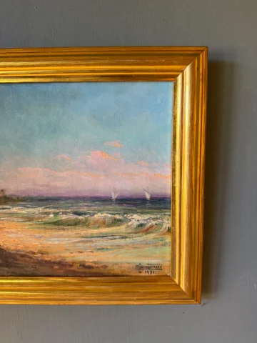 La playa en Hyères en 1921 por Commarmond — Muy buen estado