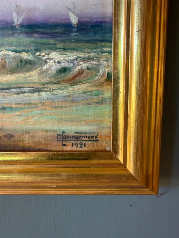 La playa en Hyères en 1921 por Commarmond — Muy buen estado