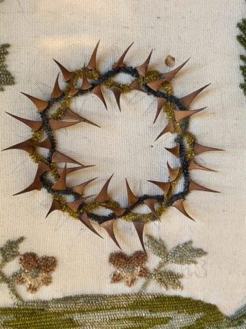 19世紀 キリストの茨の冠 刺繍 — 非常に良好