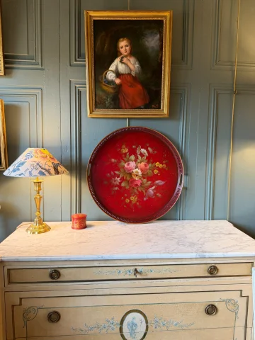 Groot dienblad in beschilderd blik, diameter 55 cm — Goede staat