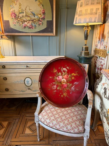 Groot dienblad in beschilderd blik, diameter 55 cm — Goede staat