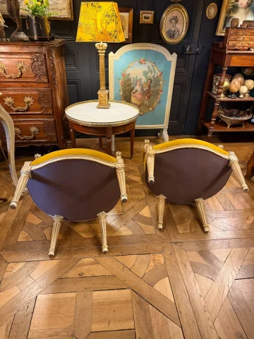 Pair of Louis XVI-style painted wood cabriolet armchairs — Very good condition