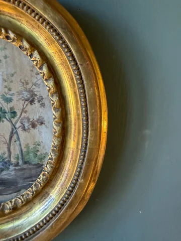 Kleines Medaillon-Aquarell, Bäume und Blumen, frühes 19. Jahrhundert — Guter Zustand