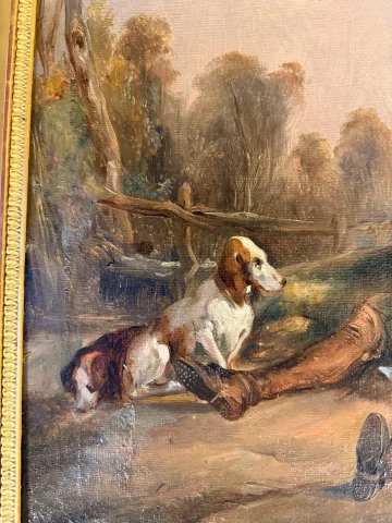 The Hunter at Rest, 19th-century painting — Good condition