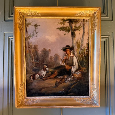 The Hunter at Rest, 19th-century painting — Good condition
