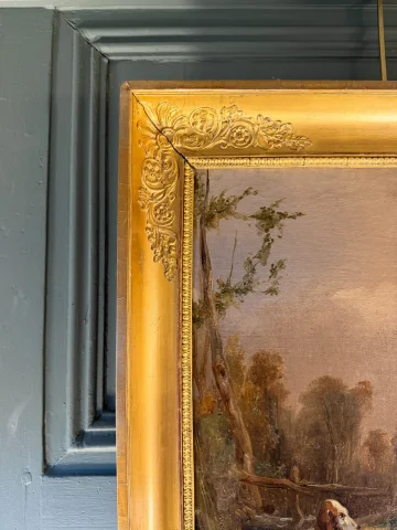 The Hunter at Rest, 19th-century painting — Good condition